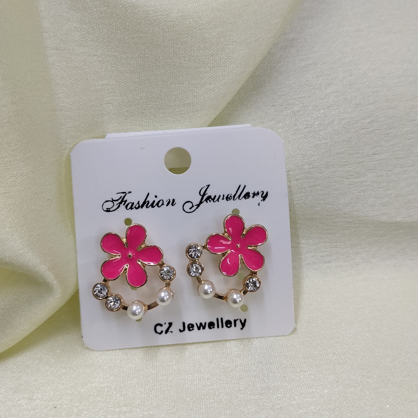 Hand Painted Flower Earrings Dark Pink