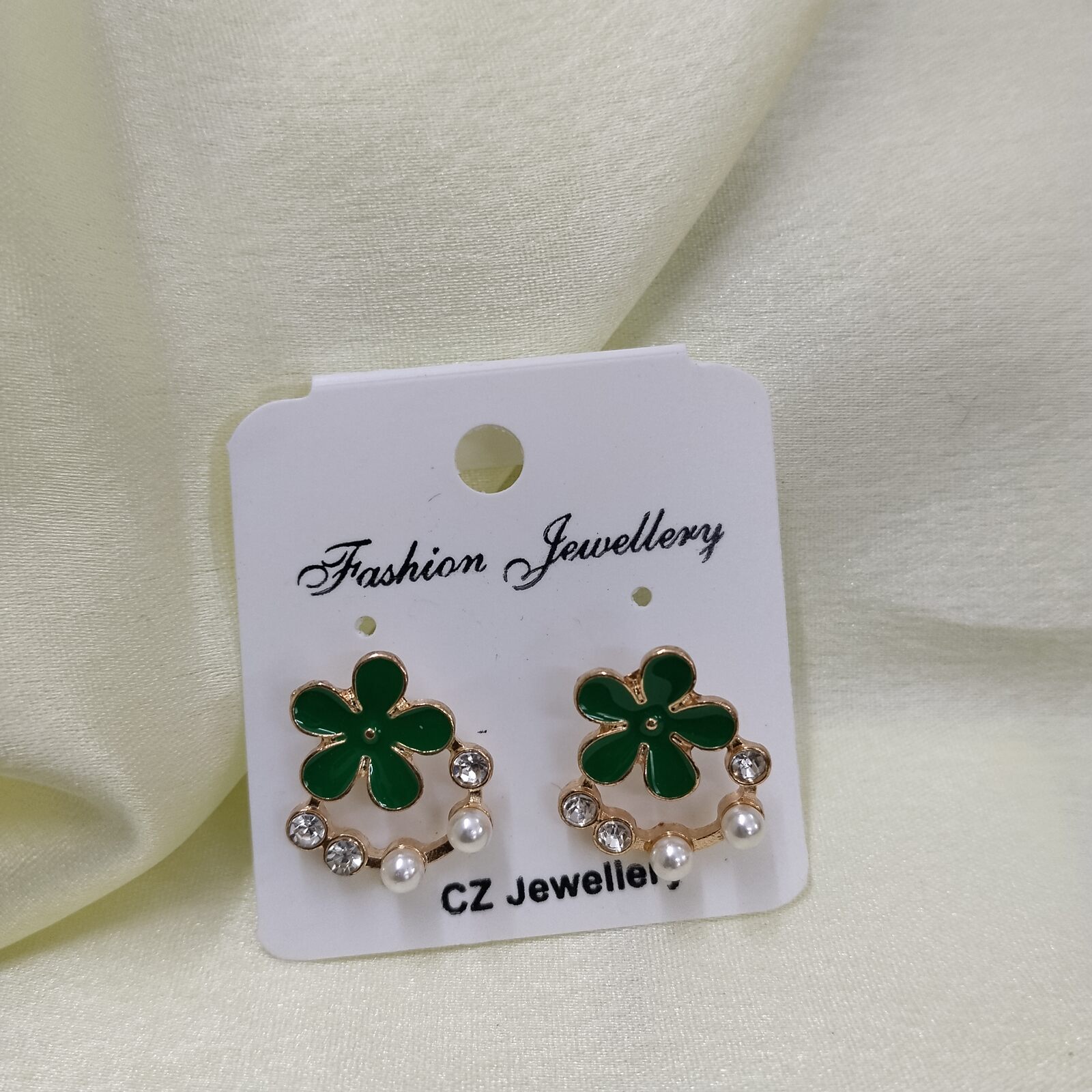 Hand Painted Flower Earrings Green