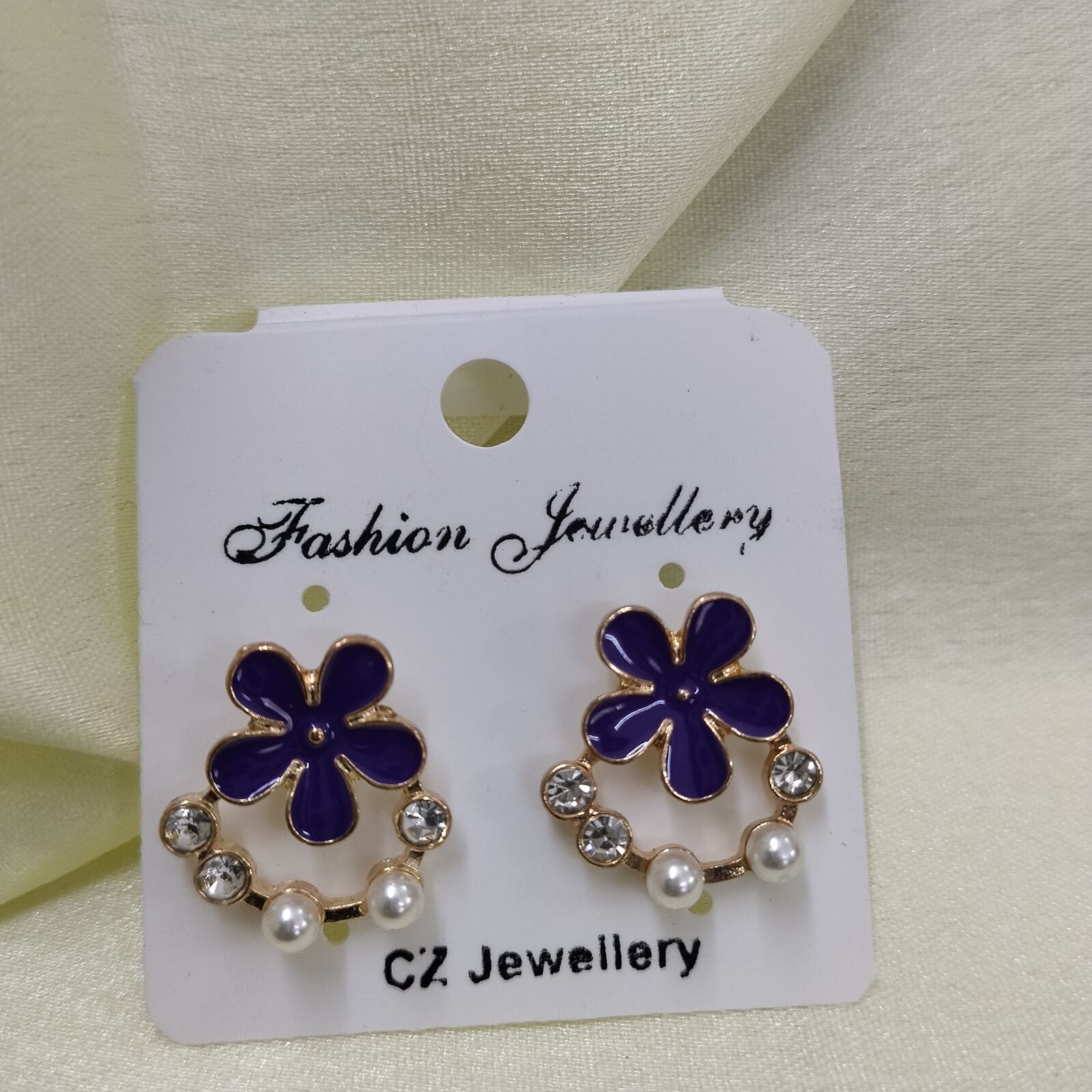 Hand Painted Flower Earrings Royal Blue