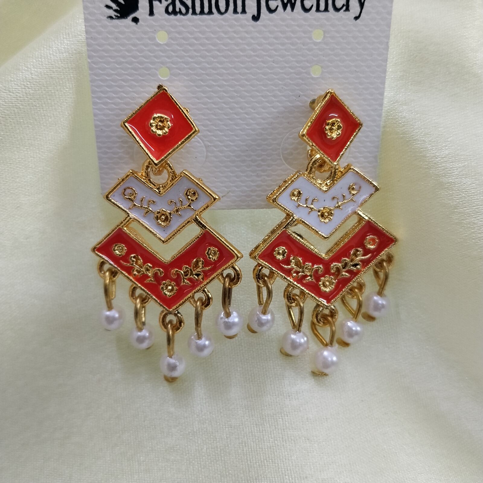 Designer Pearl Hand Painted Earrings Red