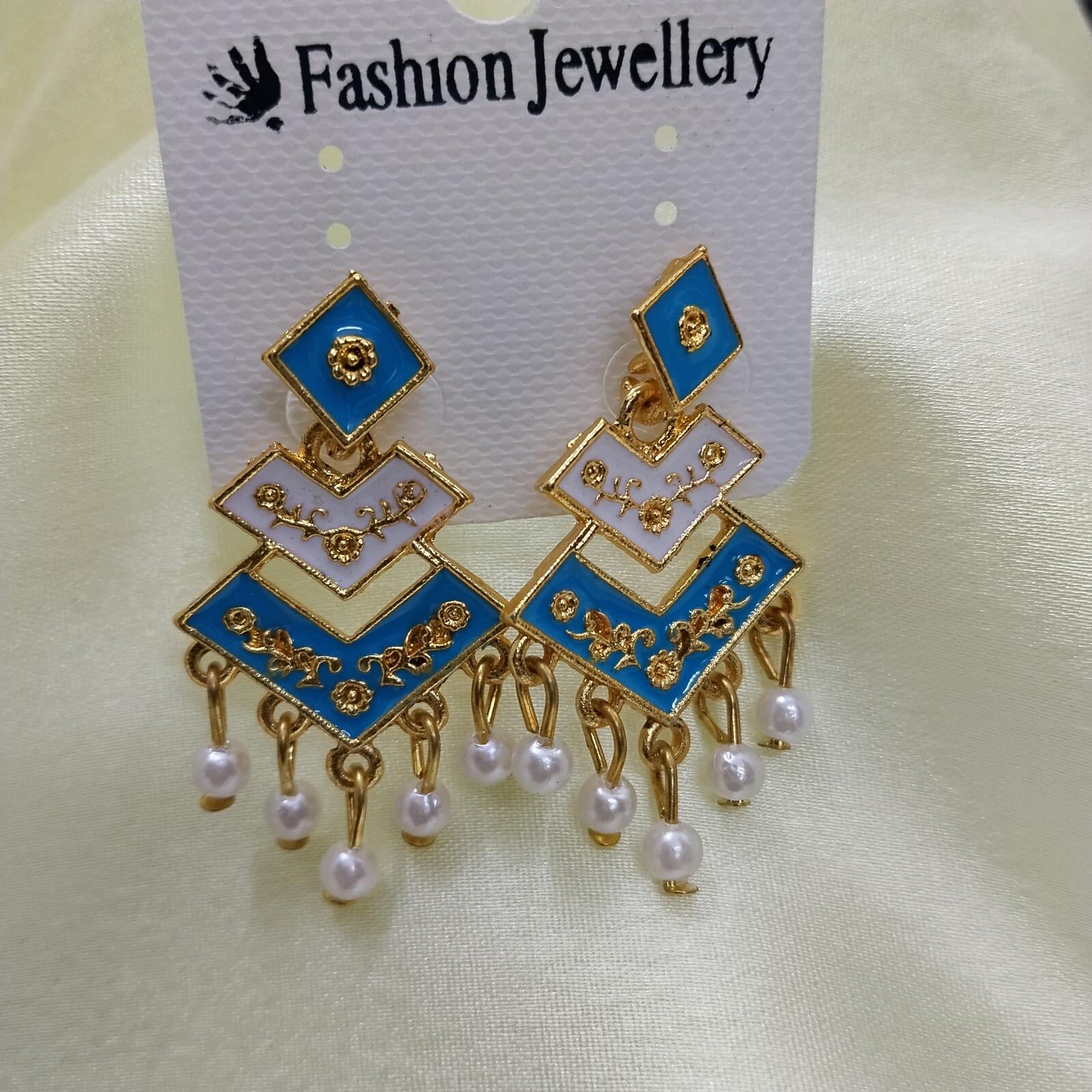 Designer Pearl Hand Painted Earrings Blue
