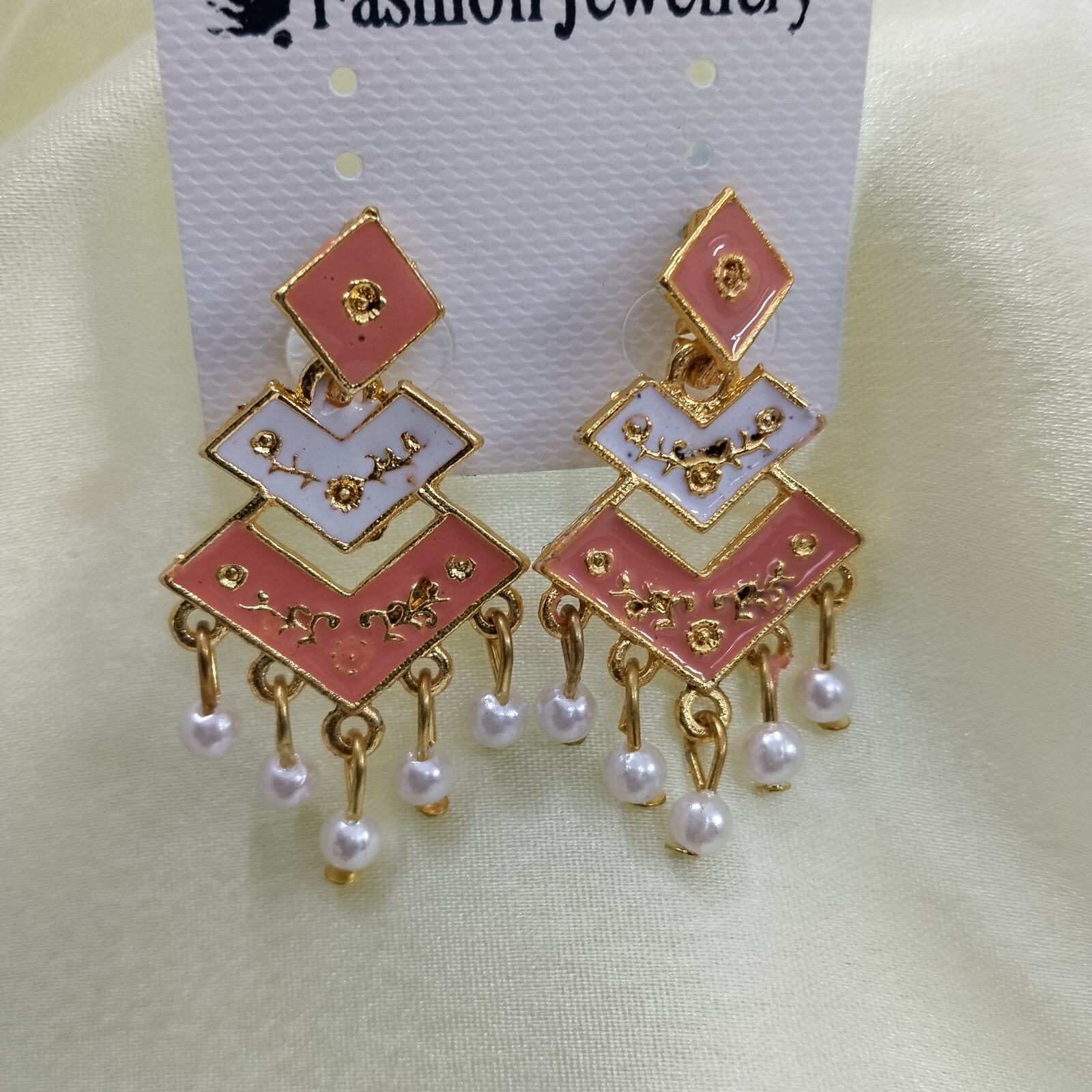 Designer Pearl Hand Painted Earrings Peach