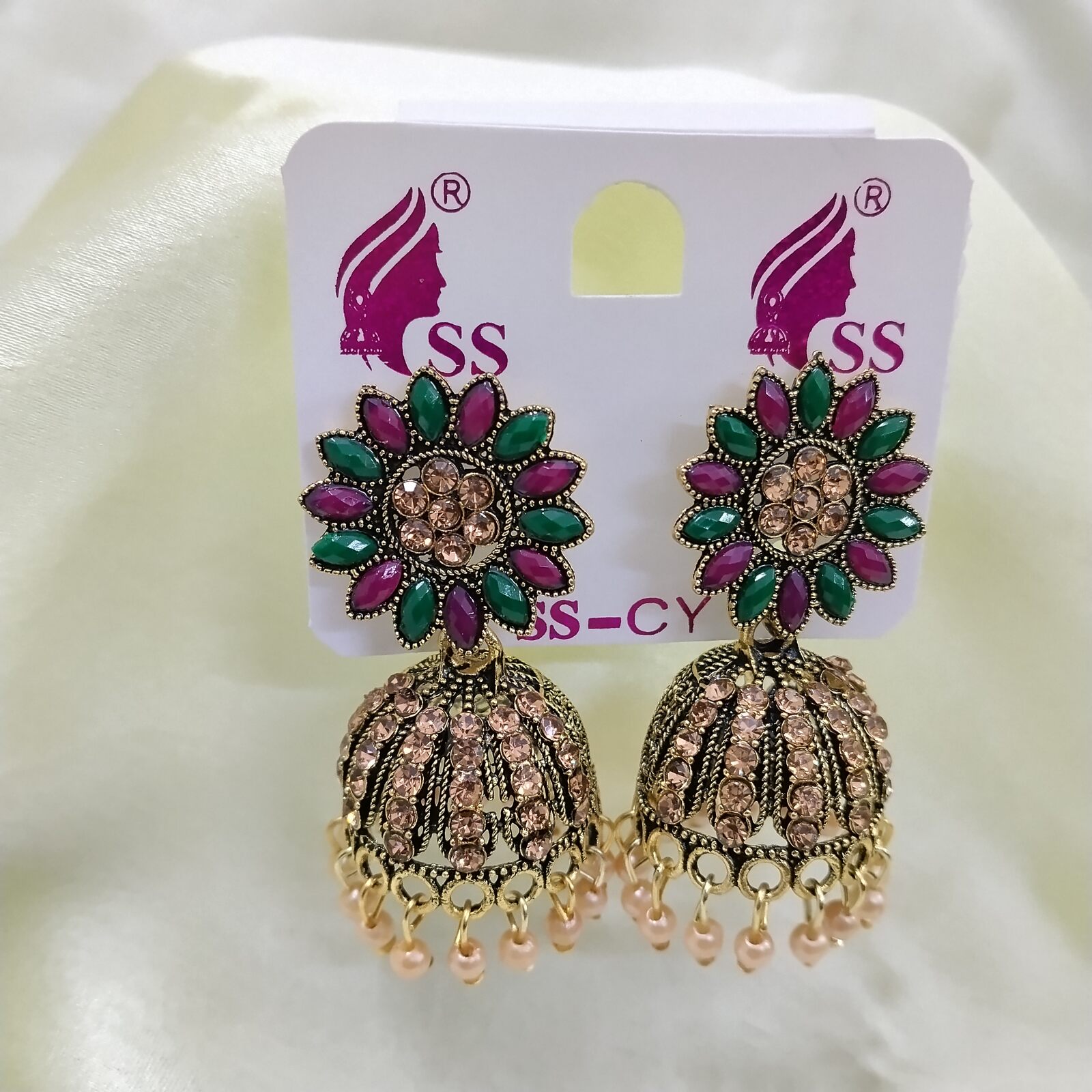Premium Jhumki Deep Pink & Green