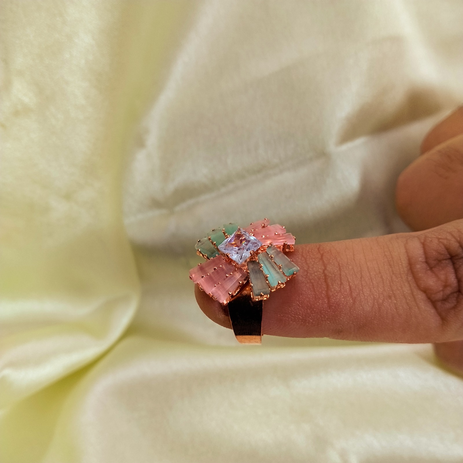 Pink & Green Adjustable Ring