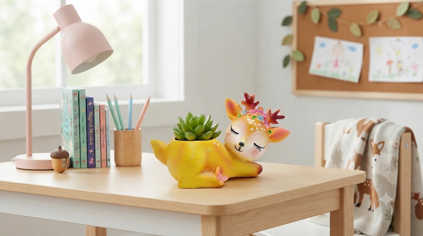 Cute Floral Antler Sleeping Deer Succulent Planter