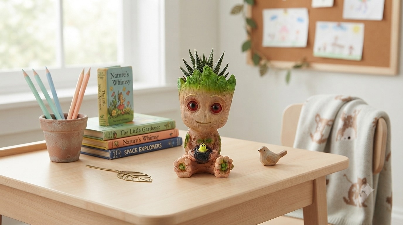 Groot Seedling Pot With Bird Figurine