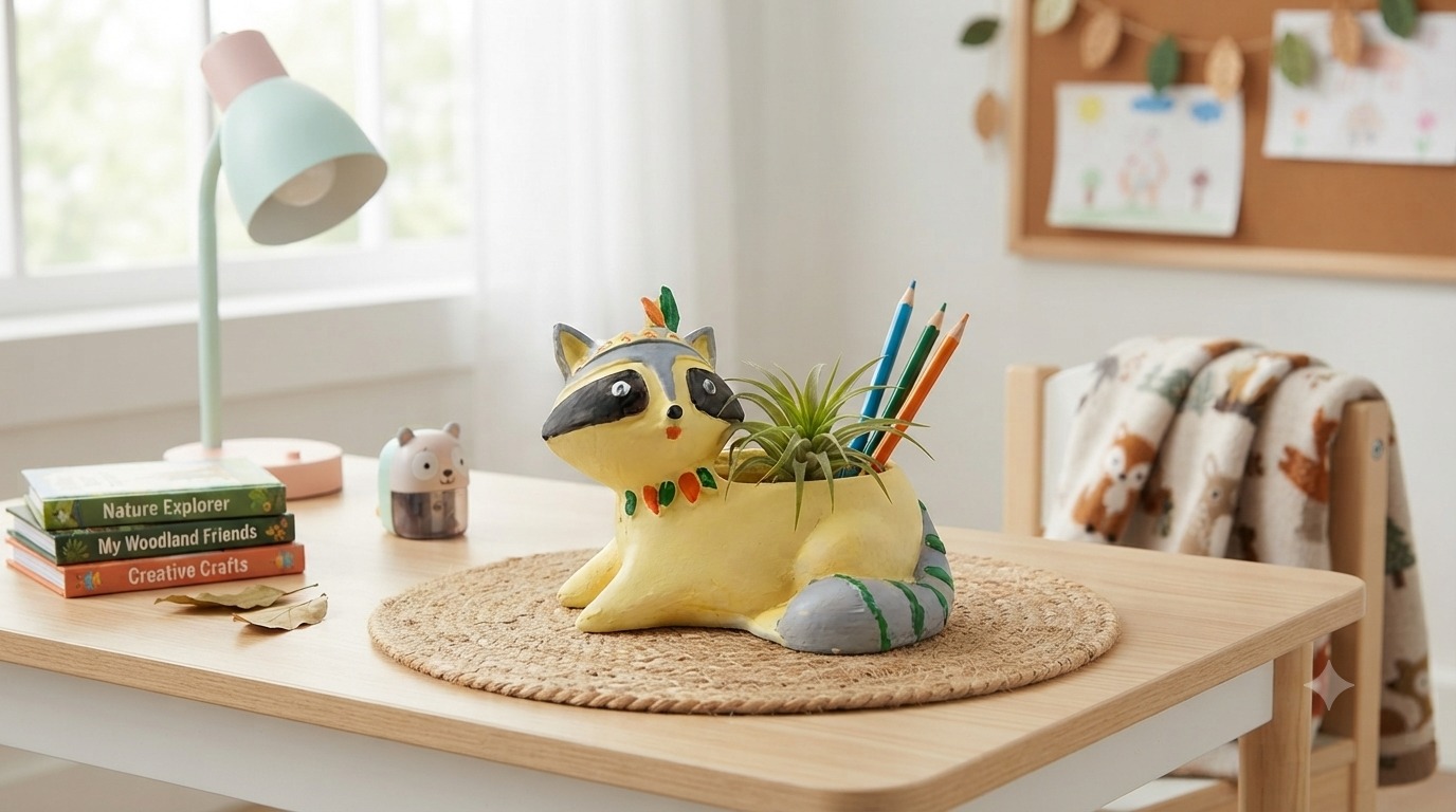 Quirky Raccoon Explorer Succulent Planter & Decor Figurine