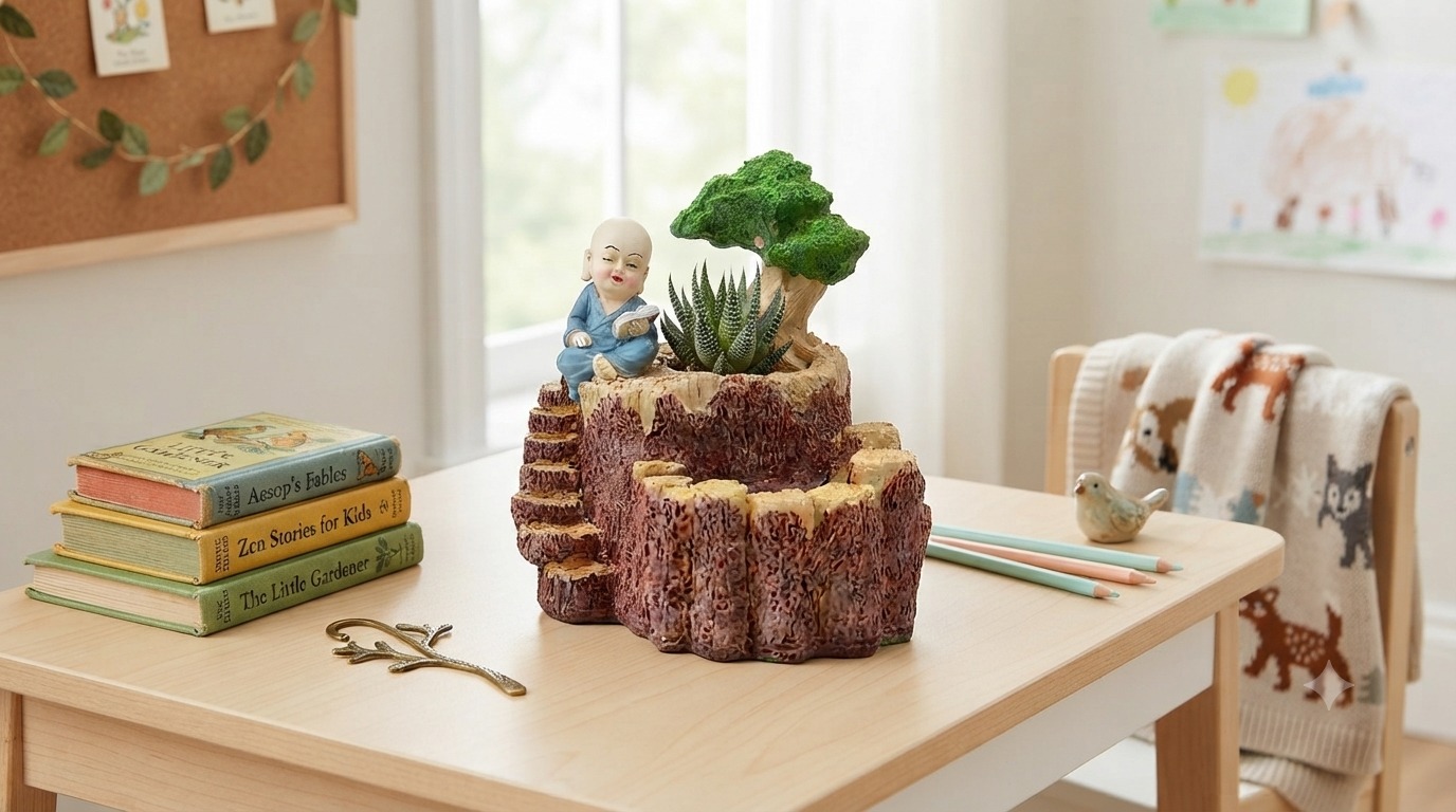 Zen Little Monk Reading On Mountain Terraced Planter