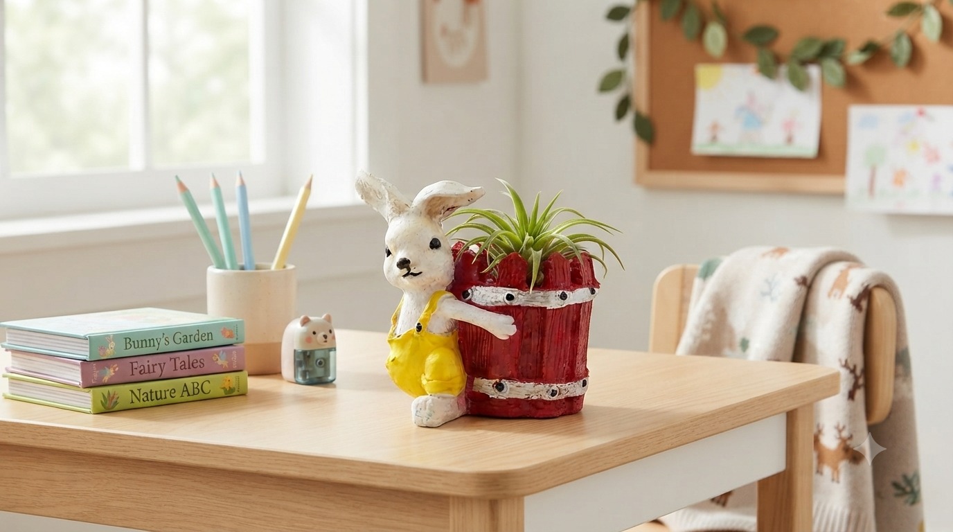 Cute Bunny In Overalls Red Barrel Planter