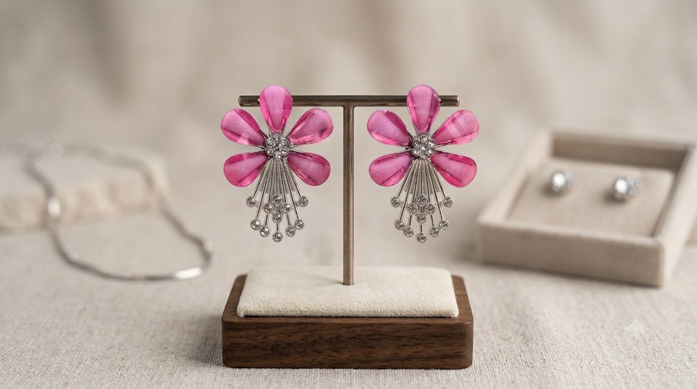 Pink Flower Earings