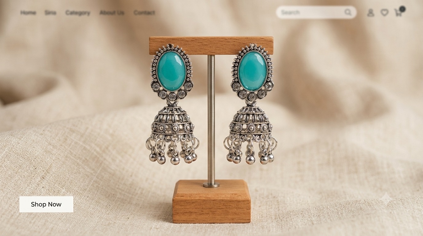 Firozi Oxidised Jhumka