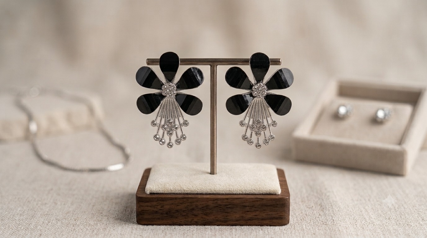 Black Flower Earings