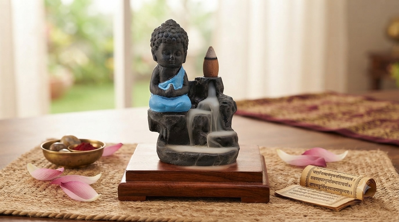 Meditating Little Buddha Backflow Incense Burner
