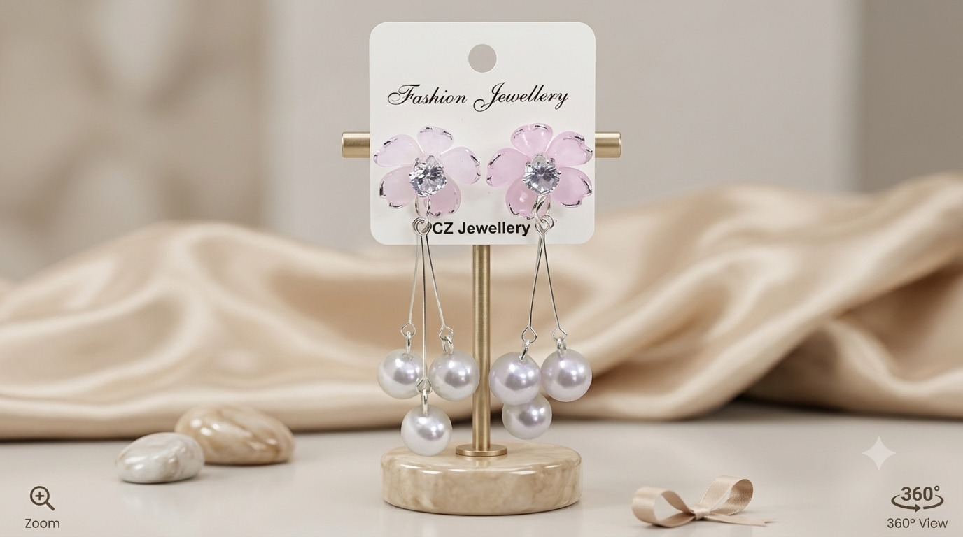 Light Pink Flora & Pearl Earrings