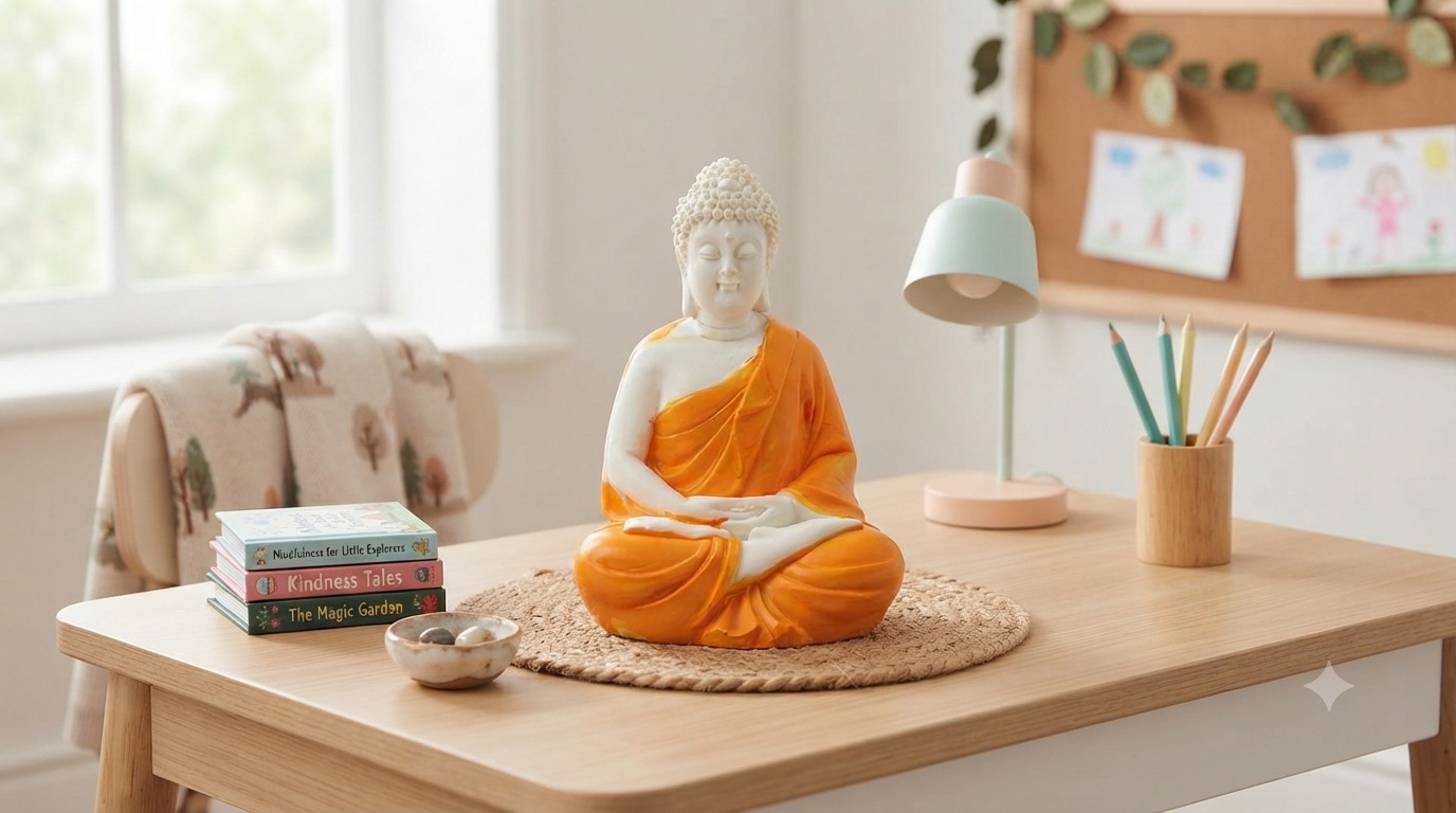 Meditating Buddha In Saffron Robe Figurine