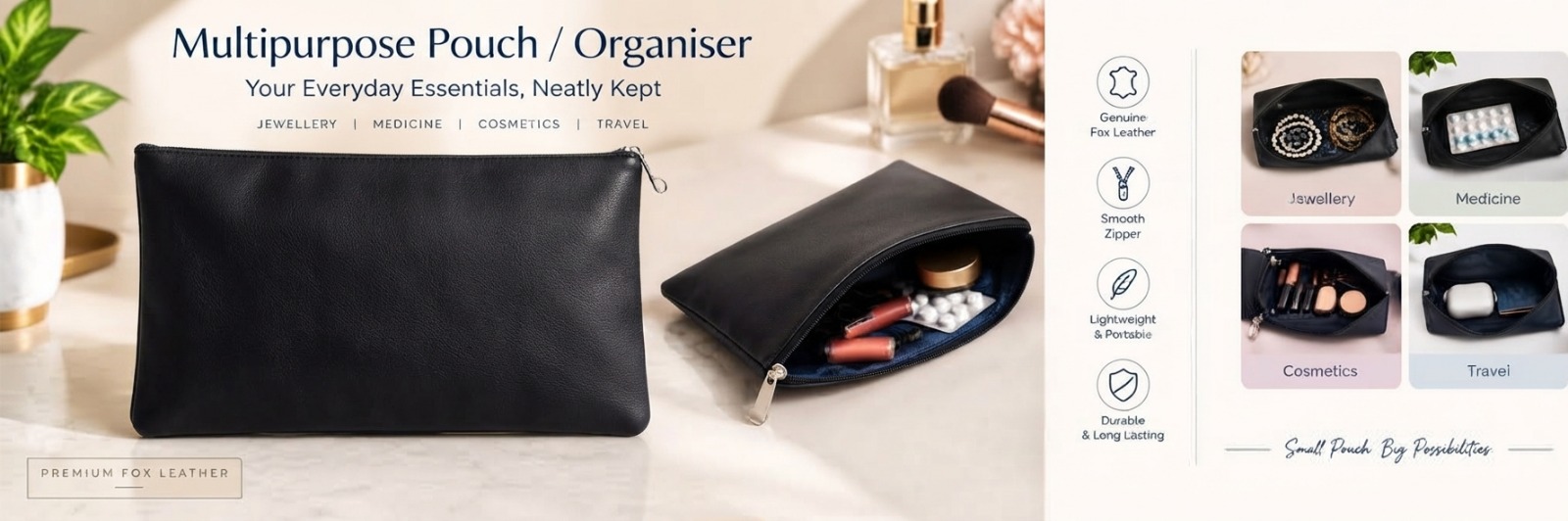 Multipurpose Faux-Leather Pouch / Organiser - Black