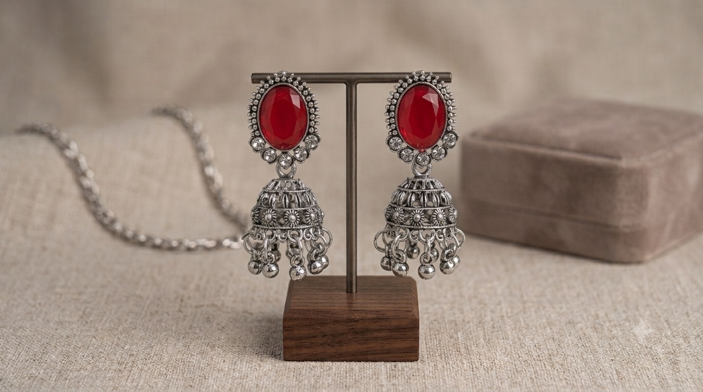 Red Oxidised Jhumka