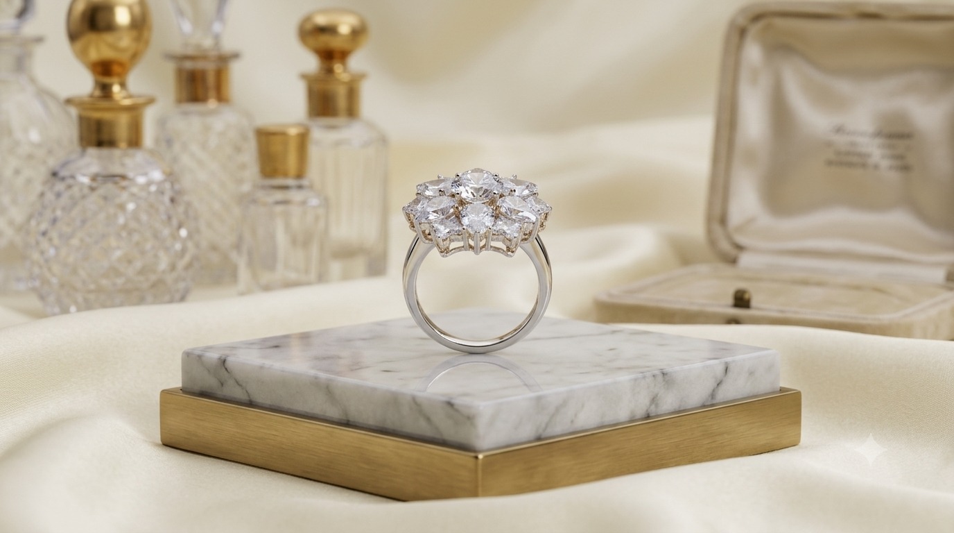 Golden Glass Flower Adjustable Ring