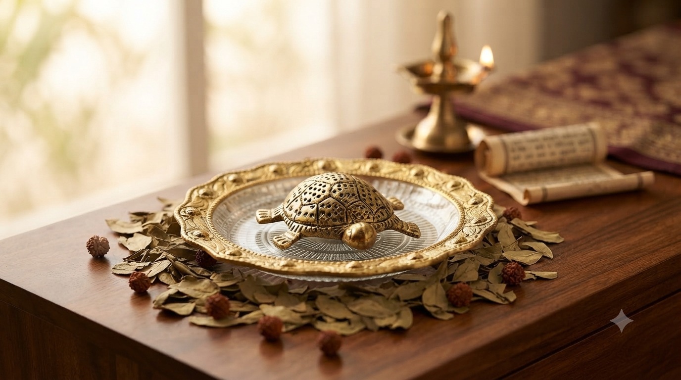 Feng Shui Tortoise In Glass Plate Dish